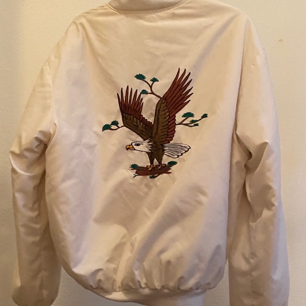 Vintage men’s coat gem with flaws Cream Jacket with Embroidered eagle Logo